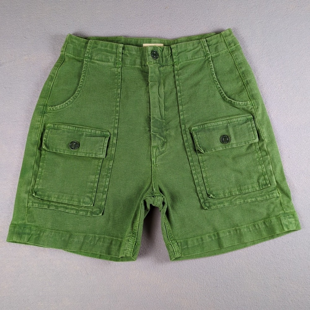 Mother The Rambler Patch Pocket Shorts Womens 26 Army Green 5" High Rise Denim